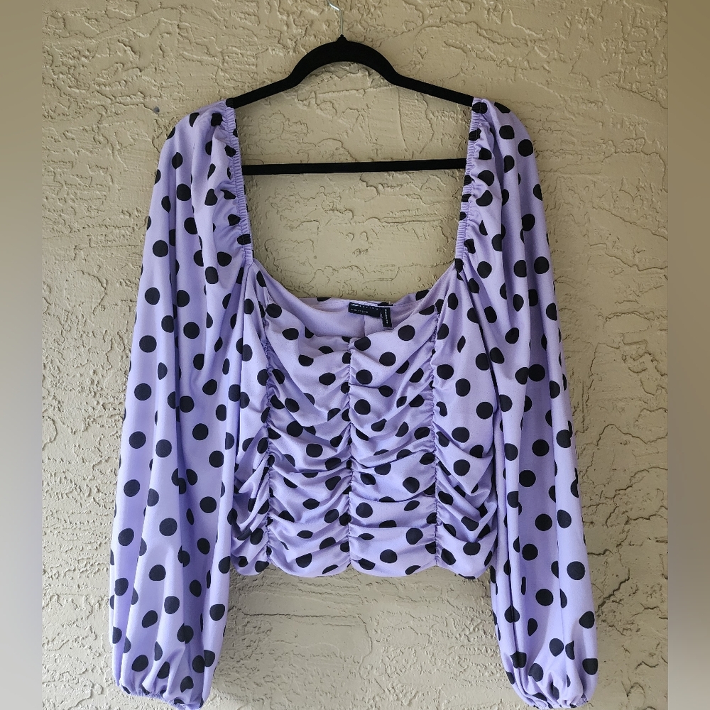 ASOS Design Ruched Puff Sleeved Polka Dots Purple